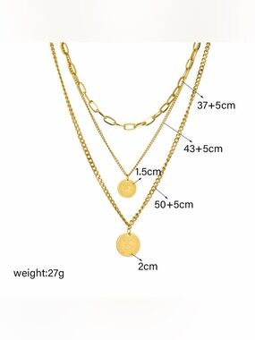 Gold Triple-Layer Coin Pendant Necklace - Women Jewelry